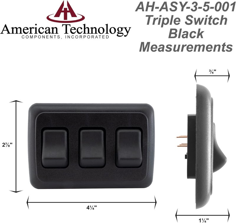 American Technology Components Triple SPST On-Off Switch with Bezel, 12-Volt, for RV, Trailer, Camper (Black) - Image 4