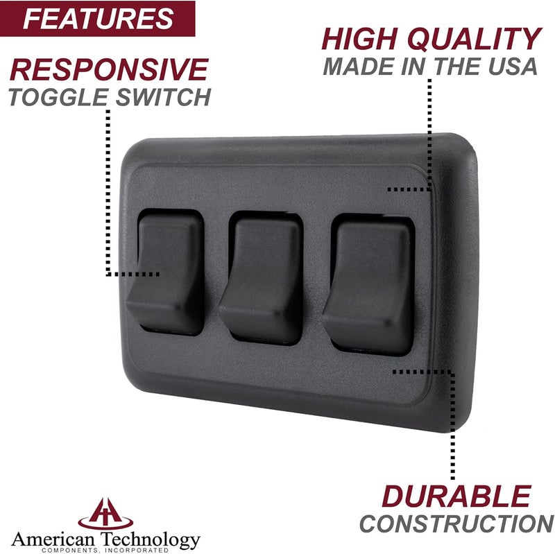 American Technology Components Triple SPST On-Off Switch with Bezel, 12-Volt, for RV, Trailer, Camper (Black) - Image 3