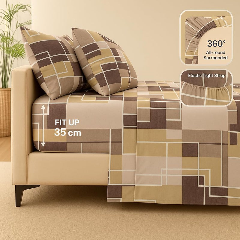 Amali  6 piece Polycotton Bed Sheet Queen Size (160x200+35) cm 1 Fitted Sheet, 1 Duvet Cover and 2 Standard & 2 Oxford Pillowcases Soft Breathable & Durable Fabric for Home Use - Image 2