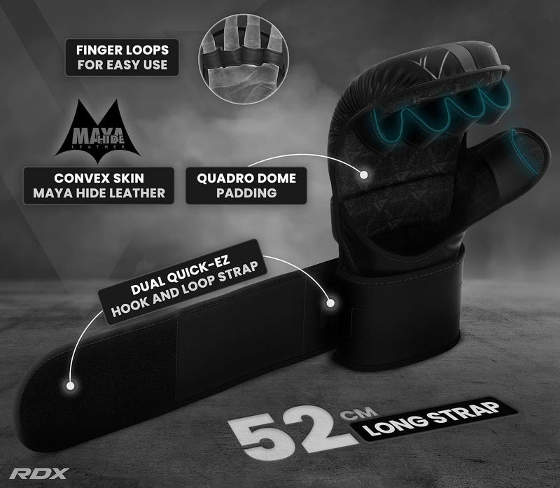 RDX MMA Gloves for Sparring and Grappling - Open Palm Martial Arts Mitts with Adjustable Wrist Support -XL |Black/Black (GSR-F6MB-L/XL+) - Image 5