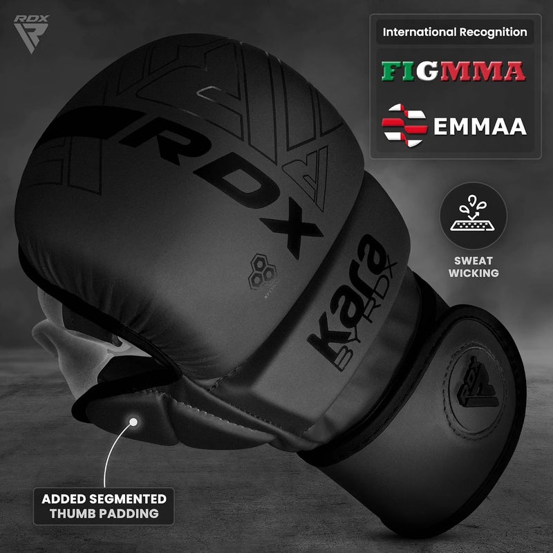 RDX MMA Gloves for Sparring and Grappling - Open Palm Martial Arts Mitts with Adjustable Wrist Support -XL |Black/Black (GSR-F6MB-L/XL+) - Image 2