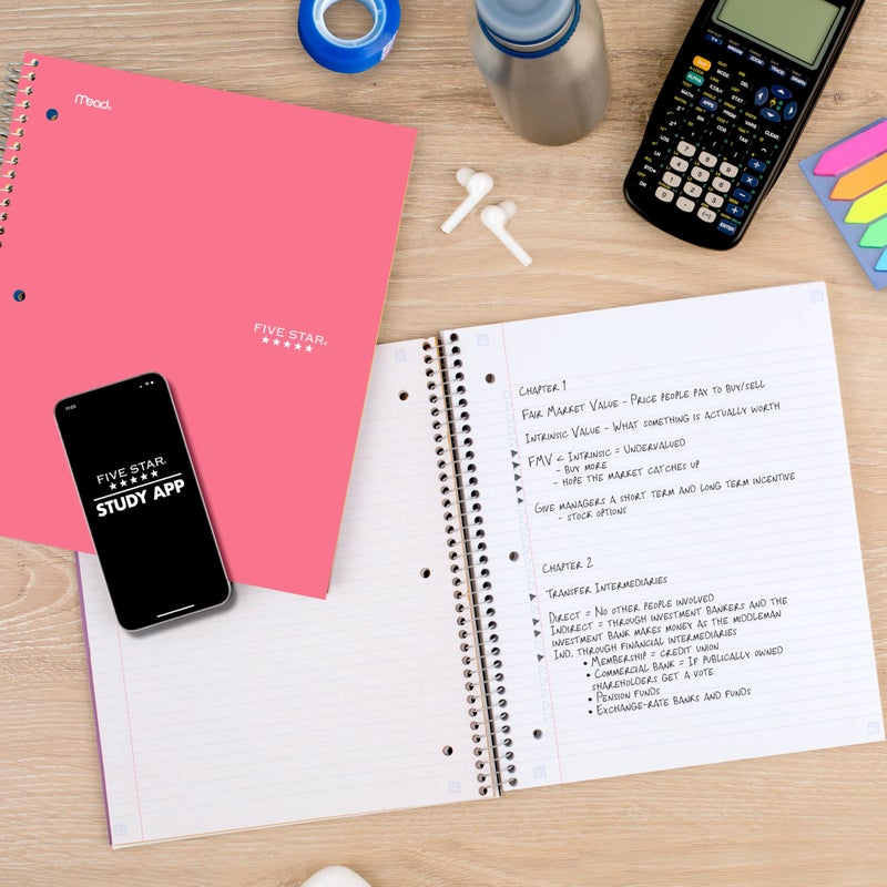 Five Star Spiral Notebook + Study App, 5 Subject, College Ruled Paper, 8-1/2" x 11", 200 Sheets, Fights Ink Bleed, Water Resistant Cover, Prom Pink (820004R) - Image 3