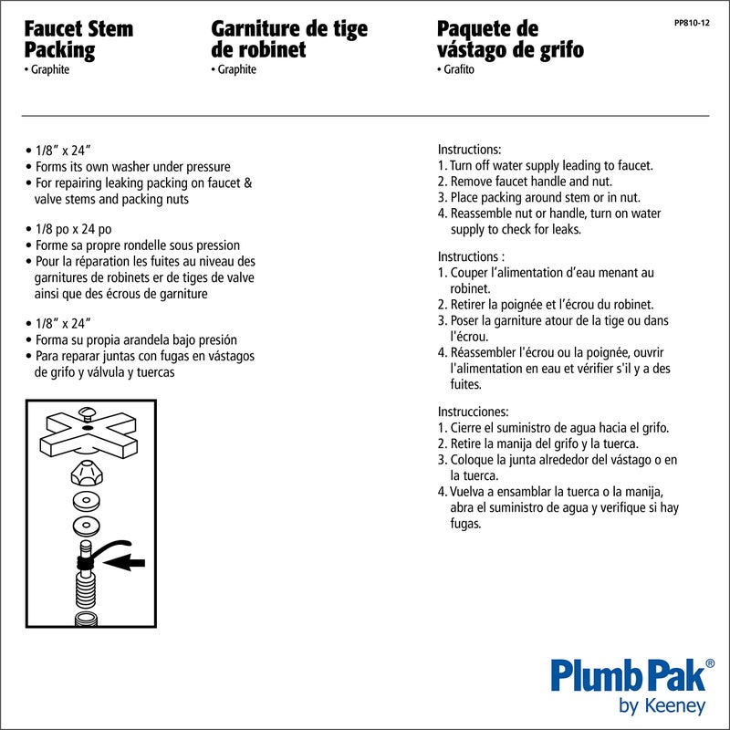 بلامب باك Plumb Pak PP810-12 Twist Faucet Stem Packing 24 in LX 1/8 in W Graphite - Image 2