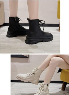 Beauenty Women's Ankle Boots Ladies Combat Ankle Winter Warm Soft Casual Shoes Women High Top Leather Martin Boots Women Low Heel Lace Up Outdoor Trekking Hiking Work Boots  - Image 3