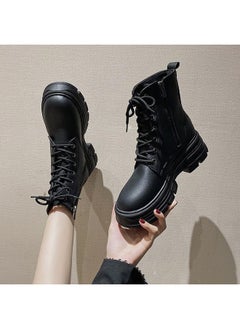 Beauenty Women's Ankle Boots Ladies Combat Ankle Winter Warm Soft Casual Shoes Women High Top Leather Martin Boots Women Low Heel Lace Up Outdoor Trekking Hiking Work Boots  - Image 1