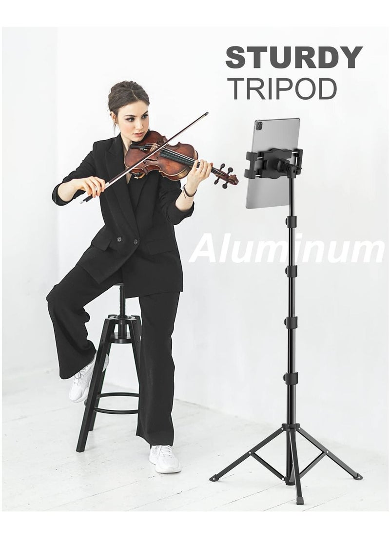 Tablet Floor Tripod Stand 62 inch Height Adjustable Holder with 360° Rotating Phone Tripod Mount & 1/4'' Screw for iPad Pro 12.9 Air Mini, iPhone, 4-13" Tablet & Cell Phones  - Image 5