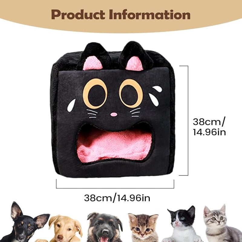 Black Cat Plush Indoor Pet Sleeping Tent Warm Bed 38x38x38cm - Image 3
