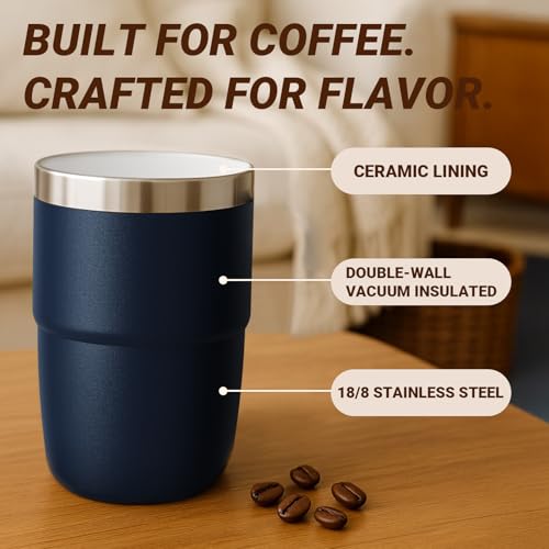 Cafezi 8 oz Small Coffee Cup with Magnetic Lid, Ceramic-Lined 18/8 Stainless Steel, Double-Wall Vacuum Insulated, Stackable, Dishwasher Safe, Mini Tumbler for On-the-Go, 2 Pack, Black - Image 3