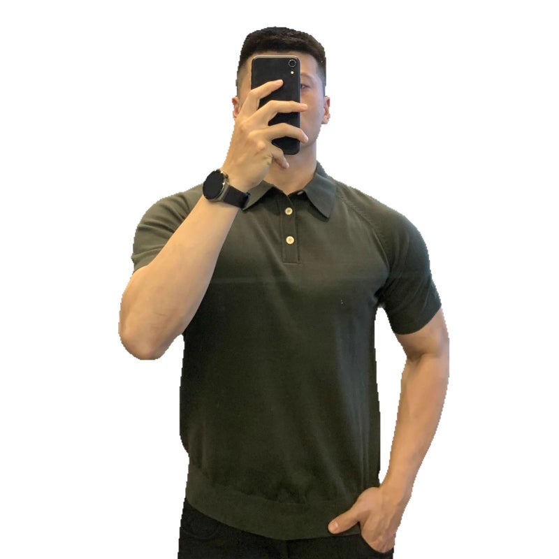 Men's Short Sleeve Knit Polo Shirt with Turn-down Collar Business Casual Slim Fit - Image 5