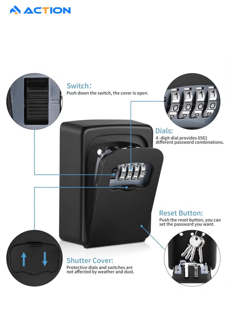 ACTION Key Lock Box for Outside - Sturdy and Durable Lock Box for House Key,Key Capacity Lockbox for Keys Outdoor,Waterproof Emergency Spare Key Lockbox with Resettable Code for Home - Image 2