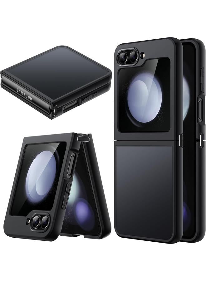 جي تيك جراب غير لامع لهاتف Samsung Galaxy Z Flip 5 2023، غطاء خلفي شفاف غير لامع من مادة البولي كربونات مع إطار TPU ممتص للصدمات، غطاء هاتف واقٍ باللون الأسود - Image 1