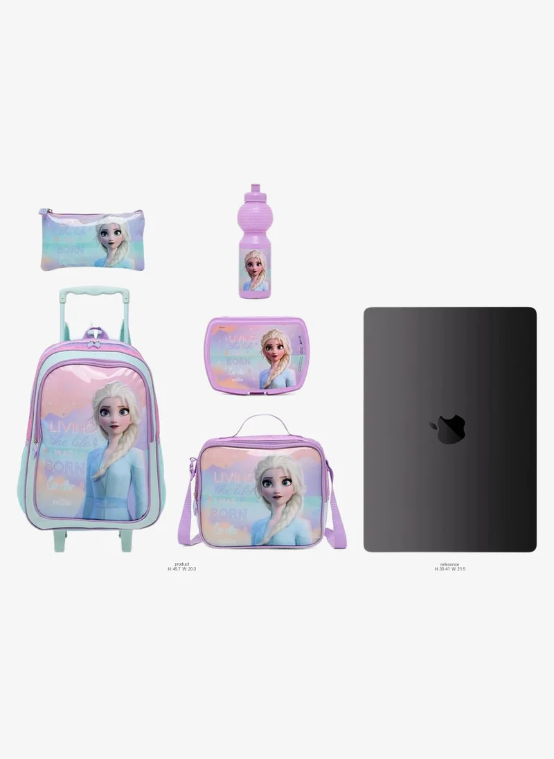 Disney Frozen 5-Piece School Trolley Bag Set For Kids 13+ Years With Lunch Box And Bottle