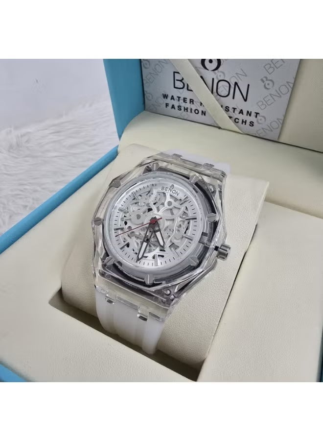 Men's carbon fiber watch, high quality, white strap, white dial