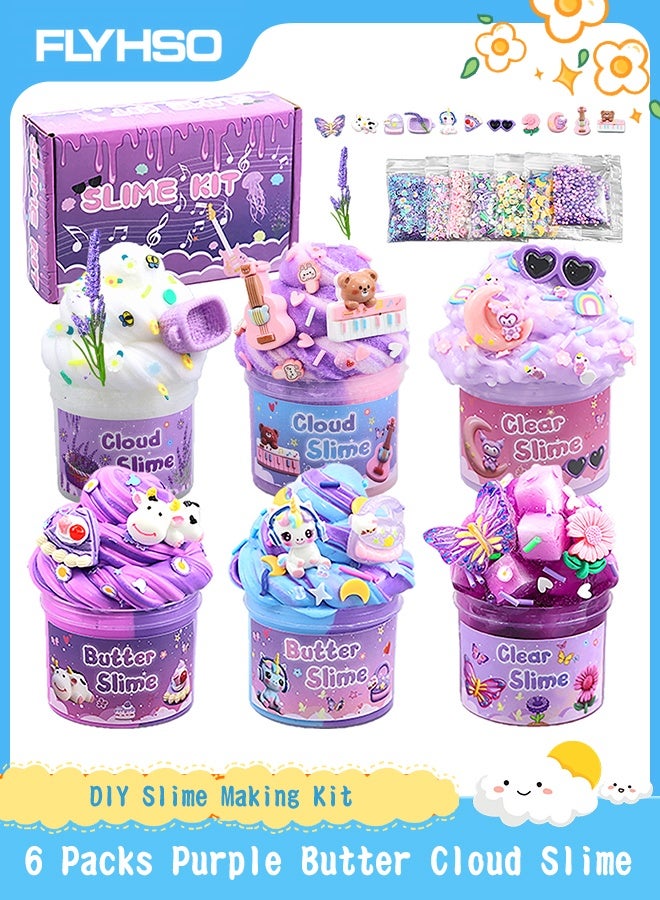 FLYHSO 6 Pack Slimes, Purple Slime for Kids, Butter Cloud Slime kit for Girls Ages 6-12, Toys for Girls and Boys, Birthday Ramadan Gifts Party Favors for Kids Goodie Bag Stuffers - Image 1