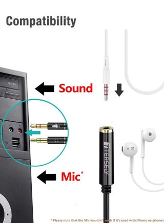 مقسم سماعات رأس 3.5 ملم مع كابل ميكروفون للحاسوب، محول من منفذ أنثى 3.5 ملم إلى منفذي ذكر مزدوجين لتوصيل ميكروفون وسماعات، موصل ستريو صوتي لأجهزة الحاسوب ومكبرات الصوت للألعاب - view 4