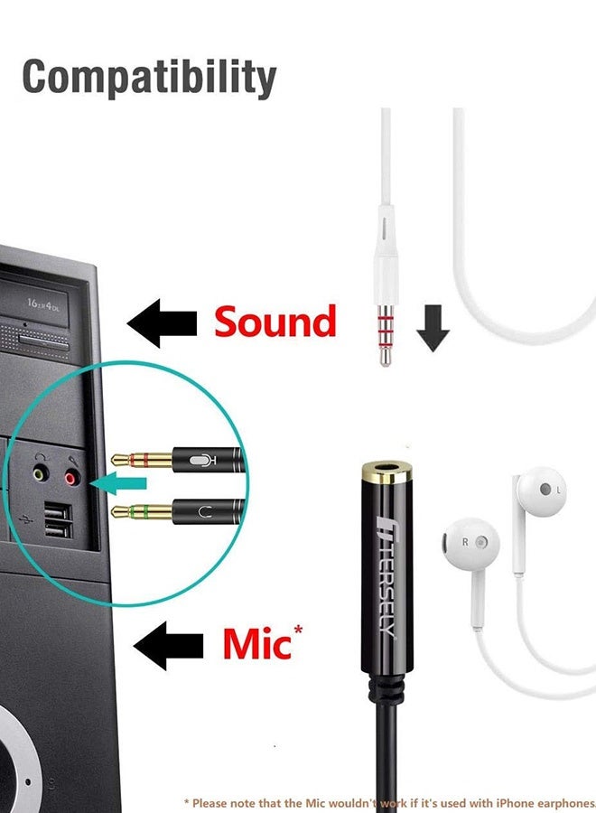 بشكل مختصر مقسم سماعات رأس 3.5 ملم مع كابل ميكروفون للحاسوب، محول من منفذ أنثى 3.5 ملم إلى منفذي ذكر مزدوجين لتوصيل ميكروفون وسماعات، موصل ستريو صوتي لأجهزة الحاسوب ومكبرات الصوت للألعاب - Image 4