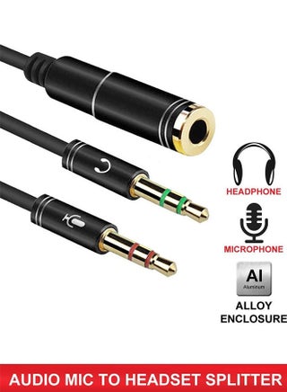 مقسم سماعات رأس 3.5 ملم مع كابل ميكروفون للحاسوب، محول من منفذ أنثى 3.5 ملم إلى منفذي ذكر مزدوجين لتوصيل ميكروفون وسماعات، موصل ستريو صوتي لأجهزة الحاسوب ومكبرات الصوت للألعاب - view 2