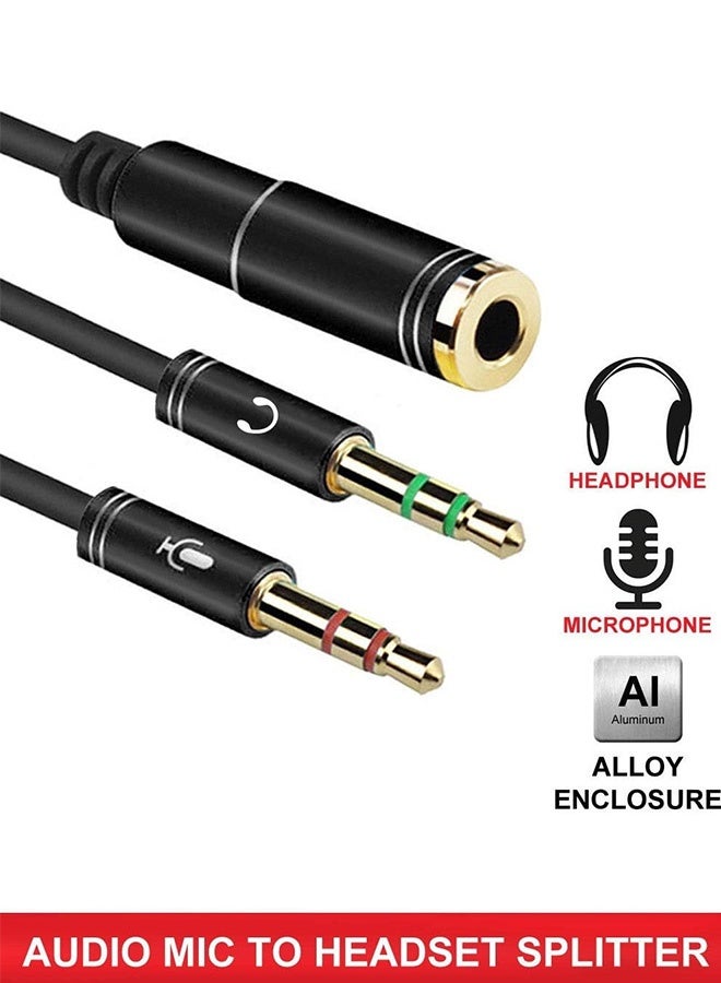 بشكل مختصر مقسم سماعات رأس 3.5 ملم مع كابل ميكروفون للحاسوب، محول من منفذ أنثى 3.5 ملم إلى منفذي ذكر مزدوجين لتوصيل ميكروفون وسماعات، موصل ستريو صوتي لأجهزة الحاسوب ومكبرات الصوت للألعاب - Image 2