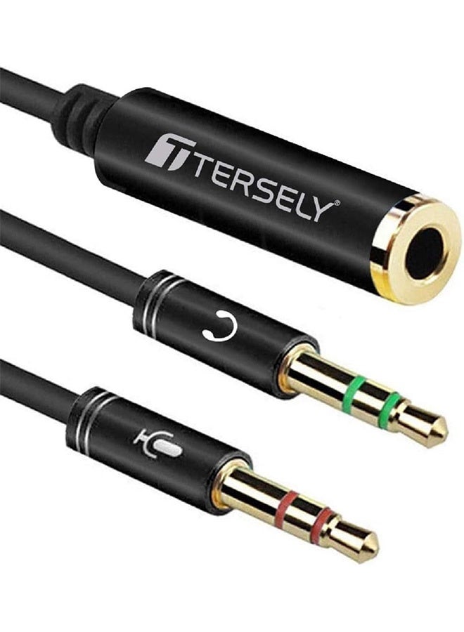 بشكل مختصر مقسم سماعات رأس 3.5 ملم مع كابل ميكروفون للحاسوب، محول من منفذ أنثى 3.5 ملم إلى منفذي ذكر مزدوجين لتوصيل ميكروفون وسماعات، موصل ستريو صوتي لأجهزة الحاسوب ومكبرات الصوت للألعاب - Image 1