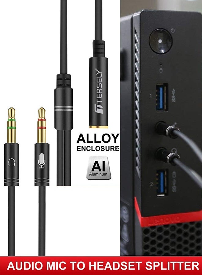 بشكل مختصر مقسم سماعات رأس 3.5 ملم مع كابل ميكروفون للحاسوب، محول من منفذ أنثى 3.5 ملم إلى منفذي ذكر مزدوجين لتوصيل ميكروفون وسماعات، موصل ستريو صوتي لأجهزة الحاسوب ومكبرات الصوت للألعاب - Image 3