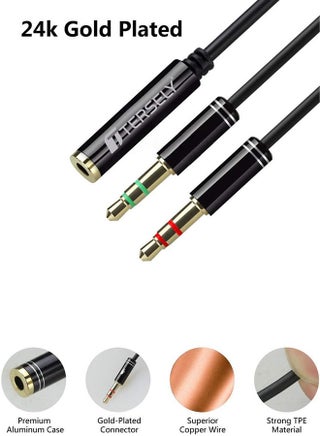 مقسم سماعات رأس 3.5 ملم مع كابل ميكروفون للحاسوب، محول من منفذ أنثى 3.5 ملم إلى منفذي ذكر مزدوجين لتوصيل ميكروفون وسماعات، موصل ستريو صوتي لأجهزة الحاسوب ومكبرات الصوت للألعاب - view 5