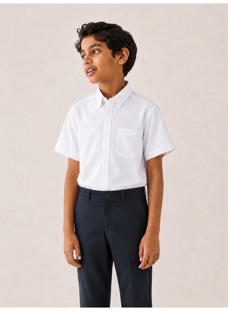 victor and jane White Senior Boys Short Sleeve Collared Shirt - Image 1