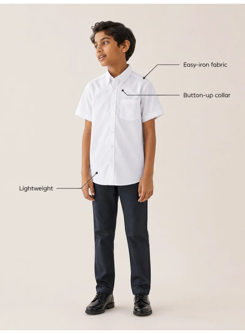 Victor And Jane WHITE White Senior Boys Short Sleeve Collared Shirt for Men | Best Price UAE
