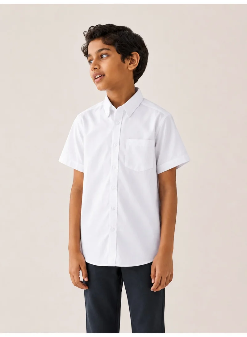Victor And Jane WHITE White Senior Boys Short Sleeve Collared Shirt for Men | Best Price UAE