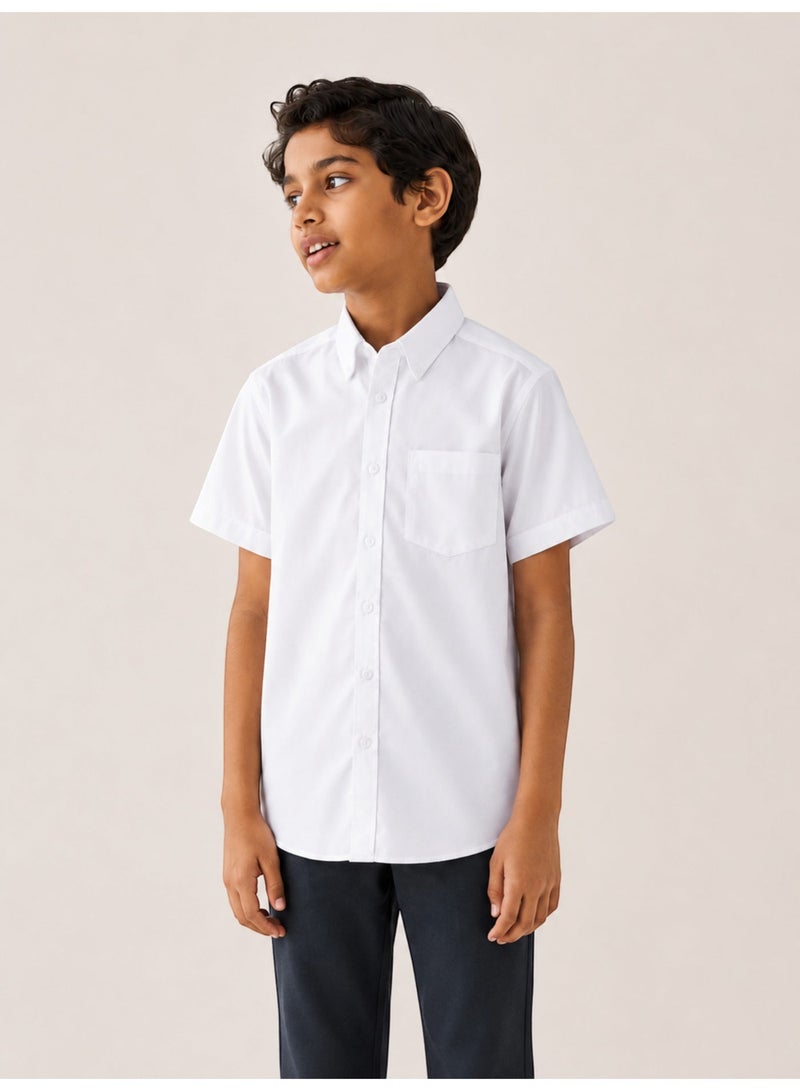 victor and jane White Senior Boys Short Sleeve Collared Shirt - Image 3