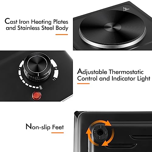 CUSIMAX موقد كهربائي CUSIMAX، موقد كهربائي بموقد واحد، موقد كهربائي 1500 واط للطهي مع درجة حرارة قابلة للتعديل، موقد سطح طاولة محمول من الفولاذ المقاوم للصدأ، أسود، نموذج جديد - Image 2