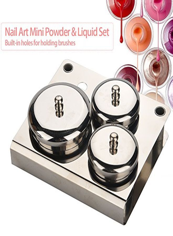 Filfeel Nail Art Tools 3Pcs Stainless Steel Nail Art Mini Powder & Liquid Set Cans Storage Box Compact Manicure Tools - Image 3