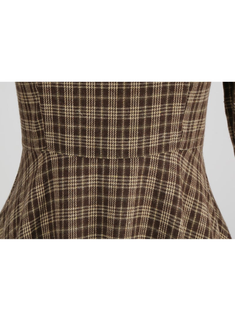 Shougu Shirt Collar Bow Plaid Long Sleeved Medium Length Dress For Women  - Image 5