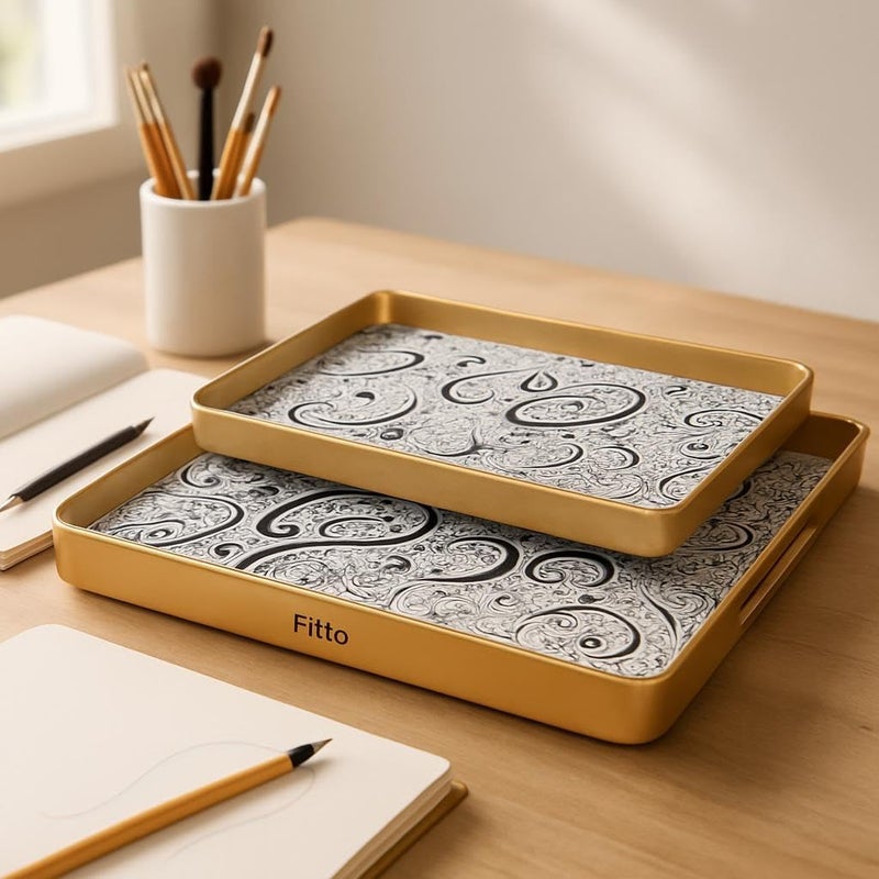 Fitto Dual-Compartment Serving Tray - 29x48cm and 23x39cm, Dual Serving Tray for Dining and Kitchen - Image 2