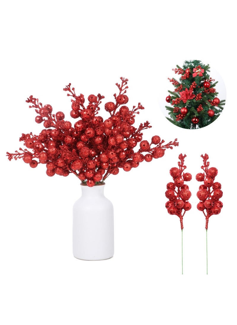 Haneye Haneye 14 Pack 7.8 Inch Christmas Red Berry Stems for Christmas Tree  Glitter Berry Picks  DIY Wreaths  Crafts  Home & Wedding Decorations  - Image 1