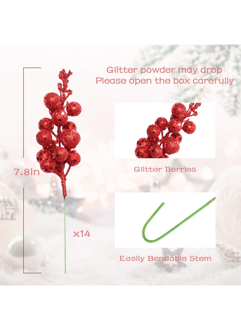 Haneye Haneye 14 Pack 7.8 Inch Christmas Red Berry Stems for Christmas Tree  Glitter Berry Picks  DIY Wreaths  Crafts  Home & Wedding Decorations  - Image 2