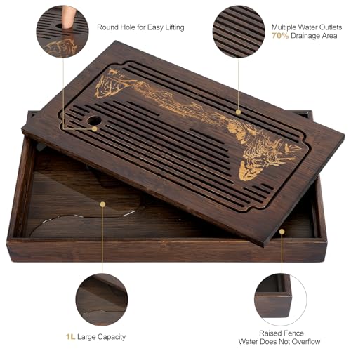 Jotsport 15 Inch Bamboo Kung Fu Tea Tray with Water Storage Drainage for Gongfu Tea Set Chinese Tea Ceremony Serving Table Set - Image 5