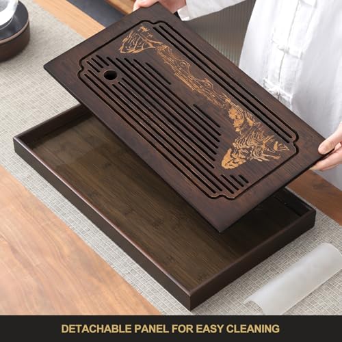 Jotsport 15 Inch Bamboo Kung Fu Tea Tray with Water Storage Drainage for Gongfu Tea Set Chinese Tea Ceremony Serving Table Set - Image 3