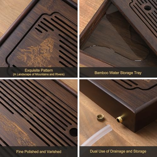 Jotsport 15 Inch Bamboo Kung Fu Tea Tray with Water Storage Drainage for Gongfu Tea Set Chinese Tea Ceremony Serving Table Set - Image 4