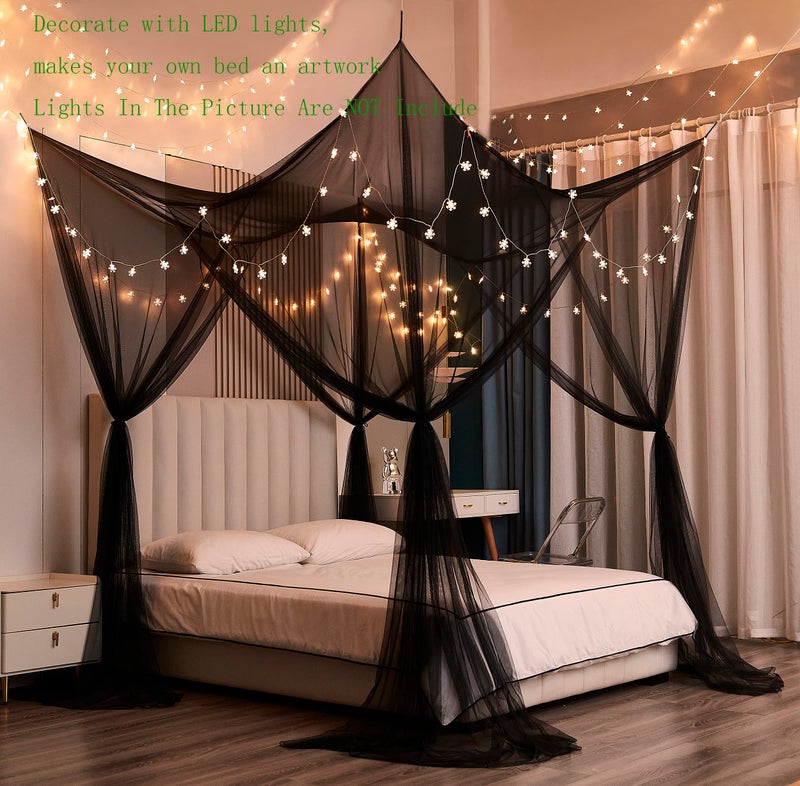 Mengersi Bed Canopy,Canopy Bed Curtains Bed Drapes for Full Queen King Size Bed,Mosquito Net Bed Curtains for Patio Indoor Outdoor Net,Black Bed Canopy Curtains for Gothic,Halloween Decoration - Image 4