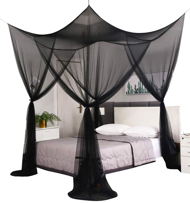 Mengersi Bed Canopy,Canopy Bed Curtains Bed Drapes for Full Queen King Size Bed,Mosquito Net Bed Curtains for Patio Indoor Outdoor Net,Black Bed Canopy Curtains for Gothic,Halloween Decoration - Image 1
