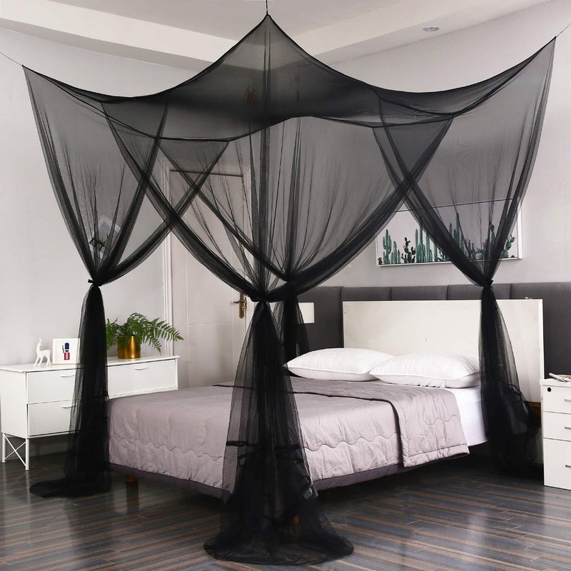 Mengersi Bed Canopy,Canopy Bed Curtains Bed Drapes for Full Queen King Size Bed,Mosquito Net Bed Curtains for Patio Indoor Outdoor Net,Black Bed Canopy Curtains for Gothic,Halloween Decoration - Image 2