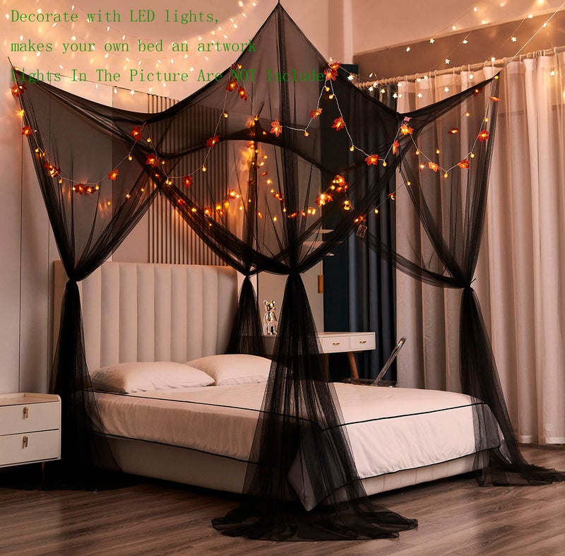 Mengersi Bed Canopy,Canopy Bed Curtains Bed Drapes for Full Queen King Size Bed,Mosquito Net Bed Curtains for Patio Indoor Outdoor Net,Black Bed Canopy Curtains for Gothic,Halloween Decoration - Image 5