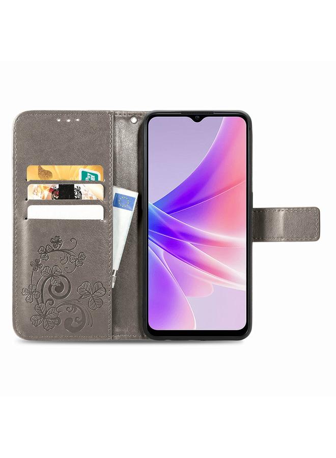 S-TOP Case For OPPO A77 Four-leaf Clasp Embossed Buckle Leather Phone Case - Image 3
