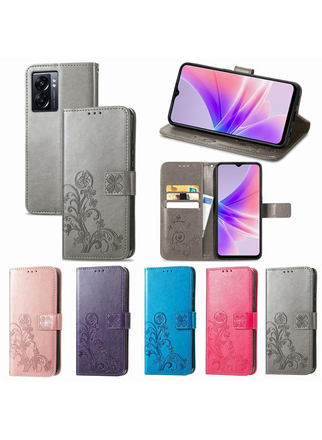 S-TOP Case For OPPO A77 Four-leaf Clasp Embossed Buckle Leather Phone Case - Image 5