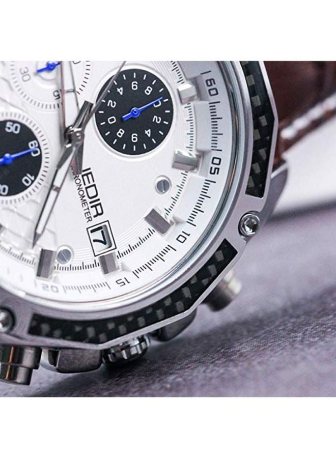 MEGIR Men's Leather Analog Watch 2015 - Genuine Strap Stainless Steel Case Quartz Movement 30M Water Resistant Ideal for Business & Casual Wear - Image 5
