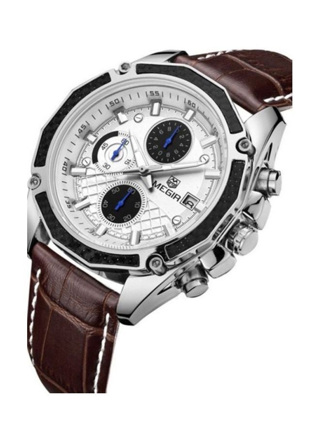 MEGIR Men's Leather Analog Watch 2015 - Genuine Strap Stainless Steel Case Quartz Movement 30M Water Resistant Ideal for Business & Casual Wear - Image 2