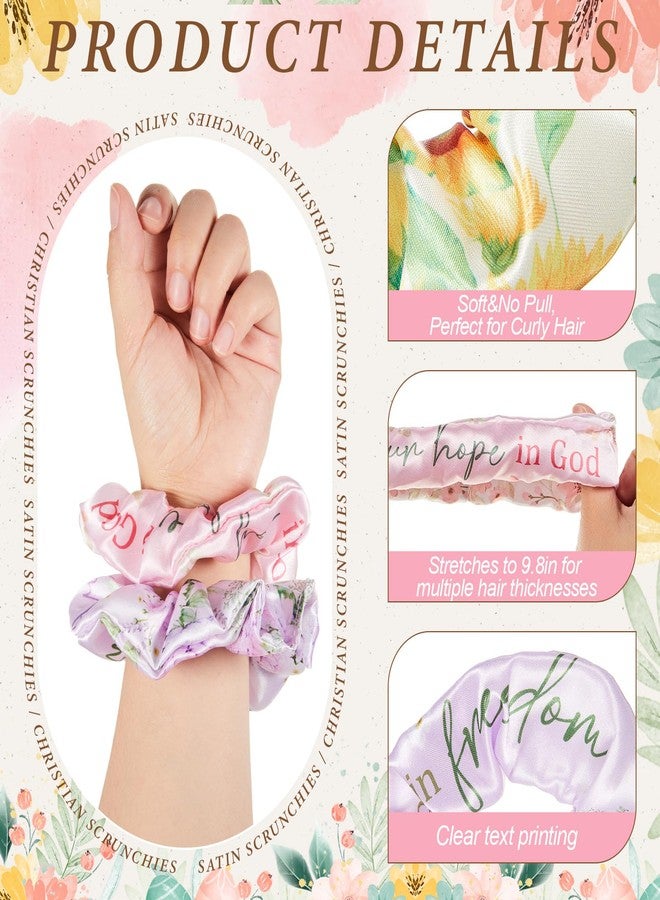 Solsew 16 Pcs Christian Gifts for Women Bulk Church Bible Verses Satin Hair Scrunchies Motivational Religious Scripture Bracelet Inspirational Elastic Hair Tie Valentine's Day Church Gift(Flower) - Image 3