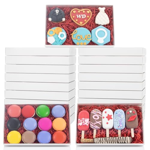 RomanticBaking 24 Pack 9 1/2" x 6" x 1 1/4" Clear White Cookie Boxes with Full Window,Bakery Cakesicle Boxes Macaron Boxes for Christmas Valentine's Halloween Easter Father's Mother's Day Wedding - Image 1
