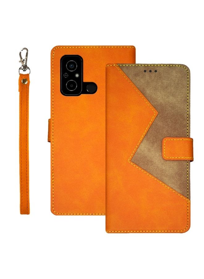 HuHa - Case Cover For Xiaomi Poco C55/Redmi 12C/Redmi 11A idewei Two-color Splicing Leather Phone Case Orange - Image 1