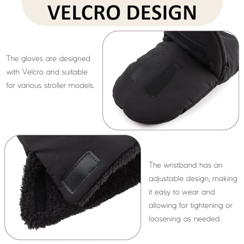 Zsedrut Stroller Gloves Universal Winter Anti-Freeze Stroller Mittens Water Repellent Hand Warmer Muff Fleece Lined,Winter Stroller Accessories (Black-2) - Image 3